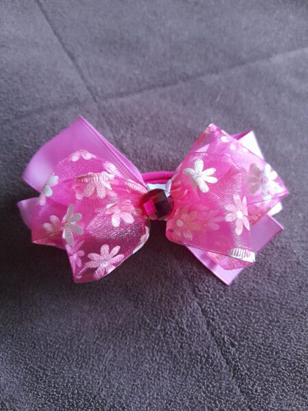 Rozā matu gumija ar ziediem #116