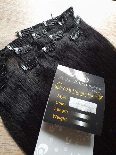 "Remy" dabīgi mati ar klipšiem, 38cm, melni