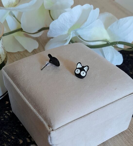 Meiteņu auskari- melns kaķis #58