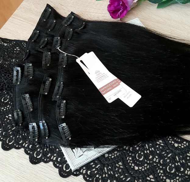 Dabīgi mati uz klipšiem melni, 55cm